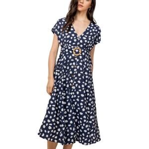 THML Spotted Button Down Midi Dress Navy Size Medium